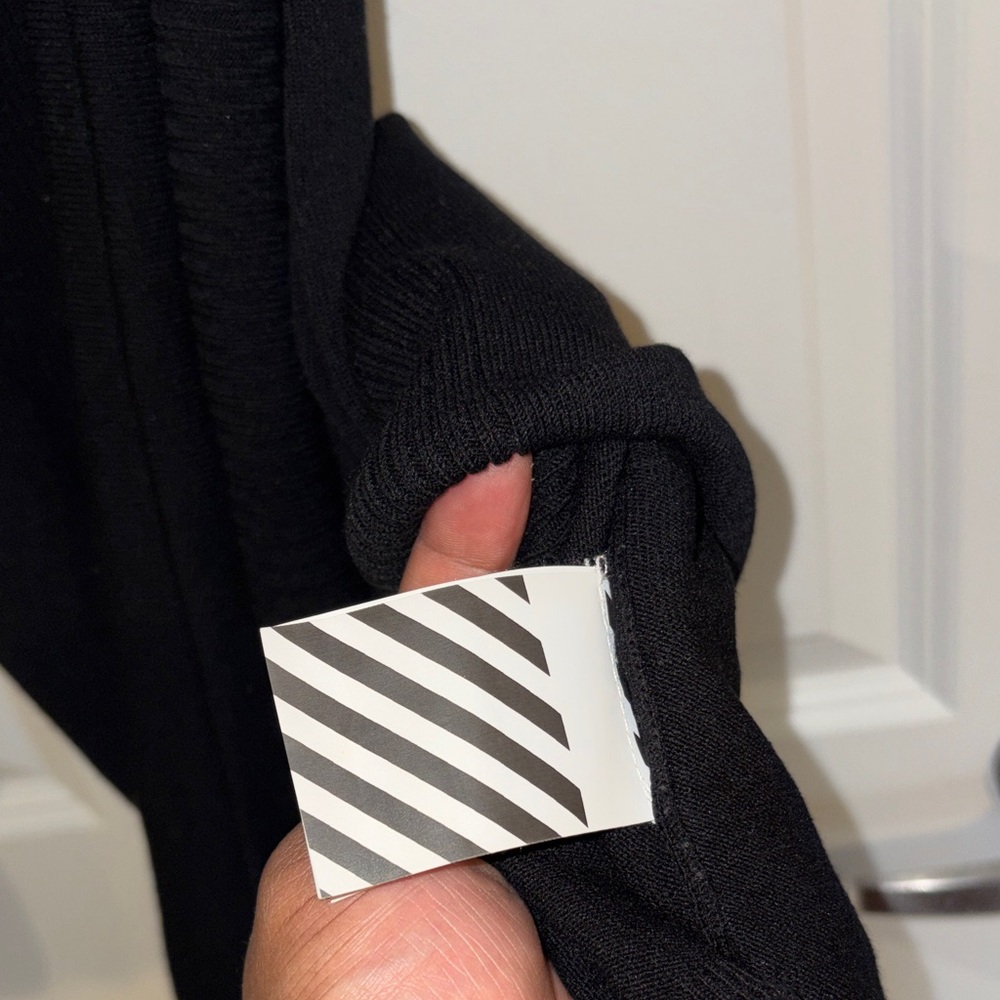 Off-White Black Ribbed Knit Dress Logo Collar Designer Bodycon Size 42 - Picture 3 of 6